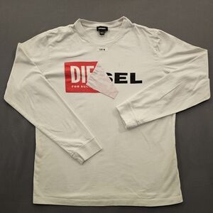 DIESEL White "Tear Away" Logo Long Sleeve T-Shirt - Size M